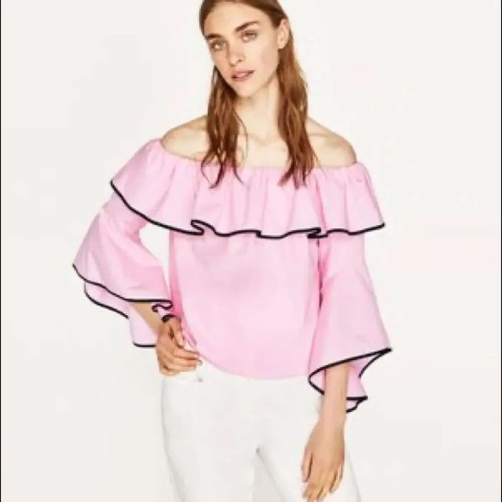 Zara Off the Shoulder Ruffle Bell Sleeve Top - Picture 1 of 6